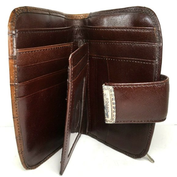 Fossil Vintage Brown Leather Reptile Print Wallet - Picture 3 of 12